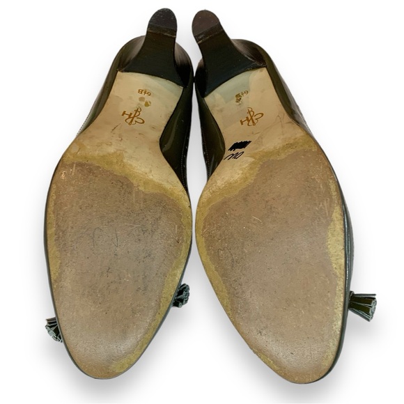 COLE HAAN PATENT LEATHER WINGTIP GREY GREEN PUMPS. WOMEN’S SIZE 6.5 - Picture 5 of 5